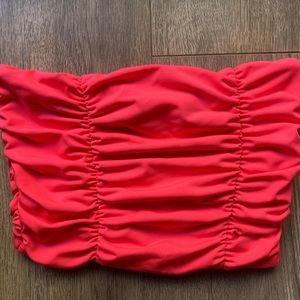 Coral Pink Ruched Crop Top
